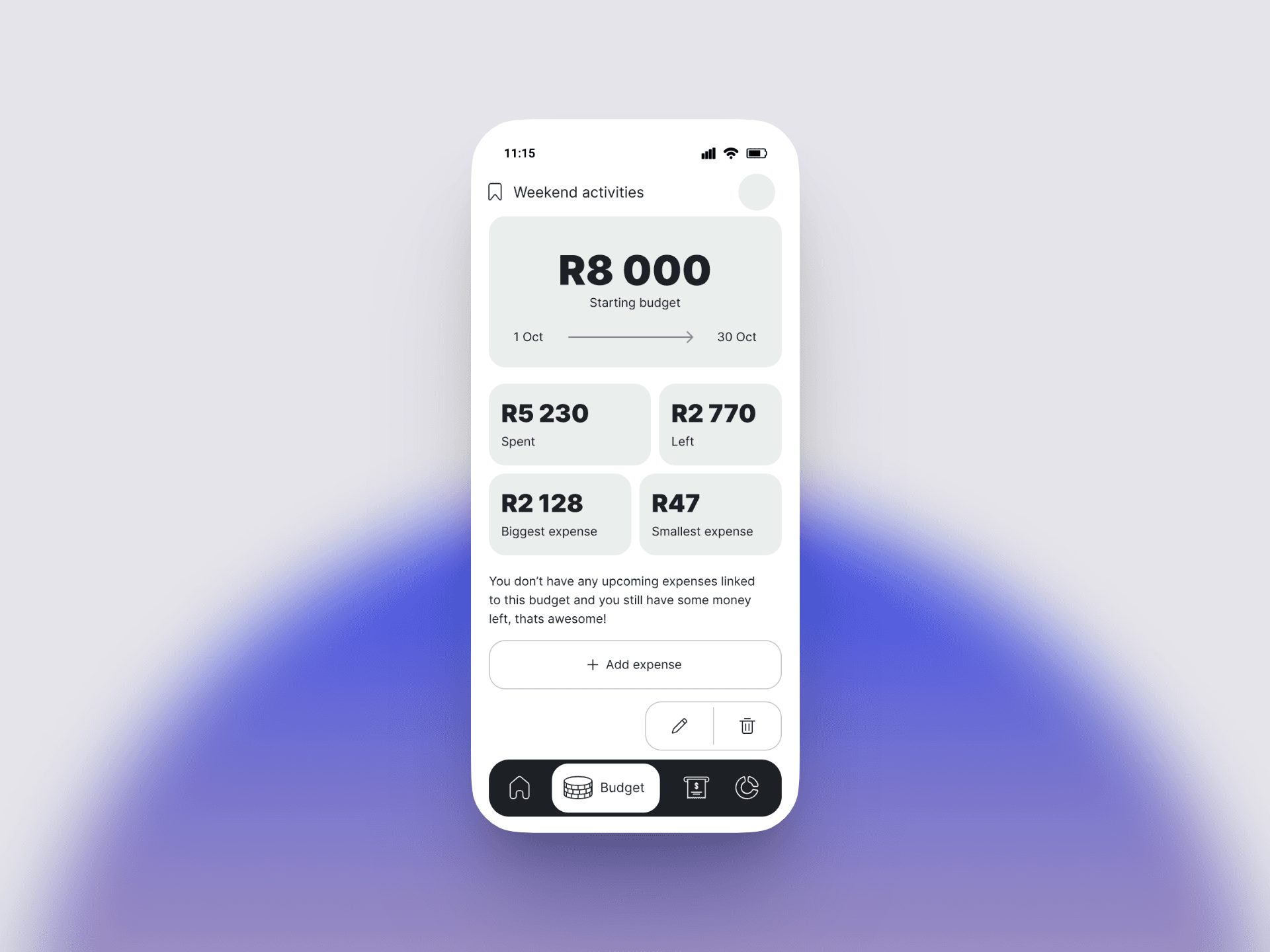 Buccet user interface - budget details screen