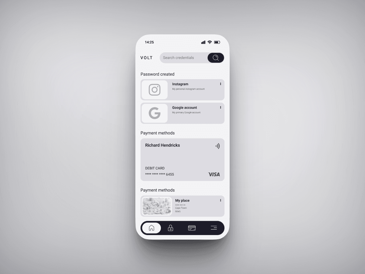 Volt user interface - home screen